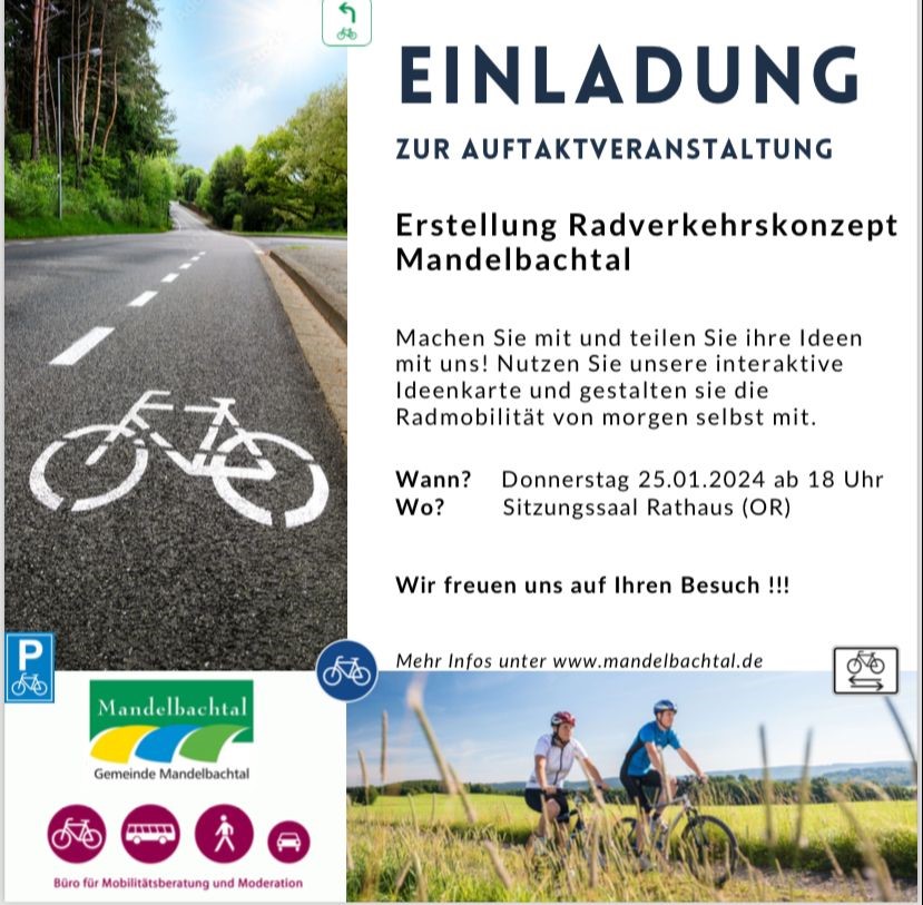 Einladung zur Auftaktveranstaltung am 25.01.24 – Erstellung Radverkehrskonzept Mandelbachtal